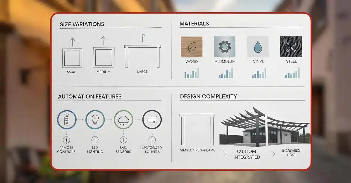 Factors affecting louvered pergola cost including size, material, and features.